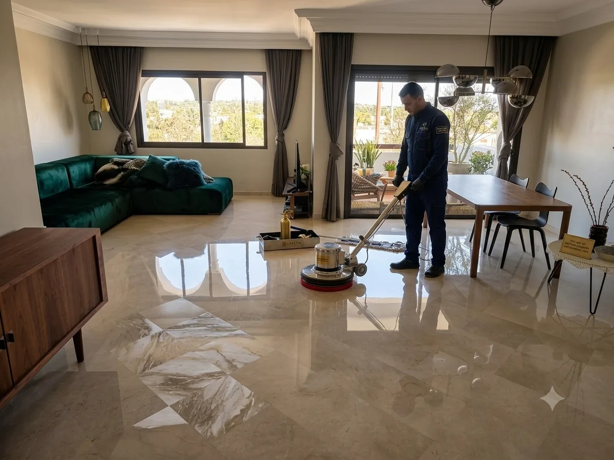 Résultat de rénovation et cristallisation du marbre à Casablanca